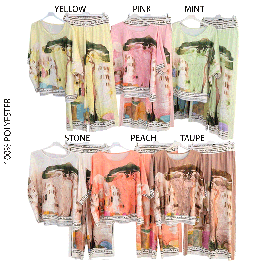 MARTHA SATIN HOLIDAY PRINT PANTS SET