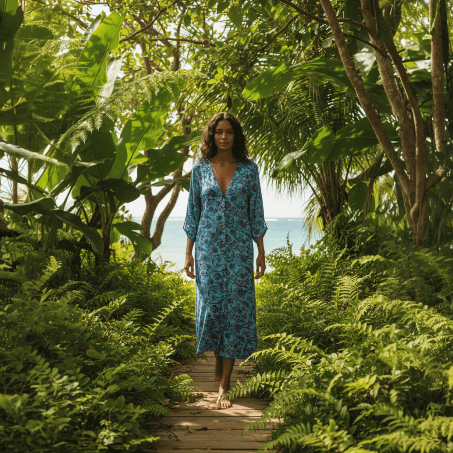 POLYSILK BUTTON LONG DRESS