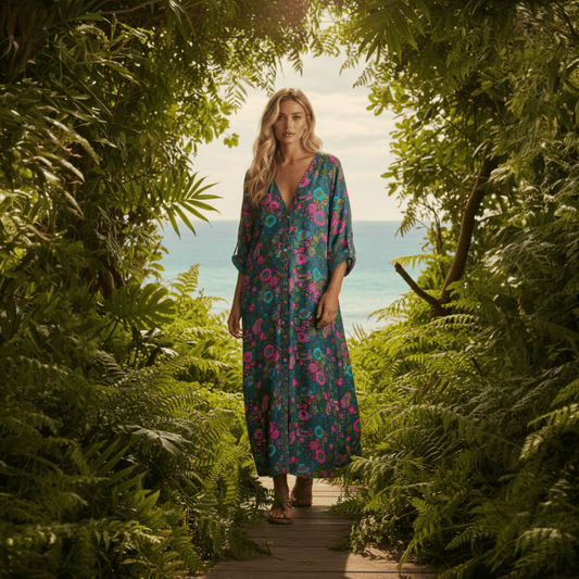 POLYSILK BUTTON LONG DRESS