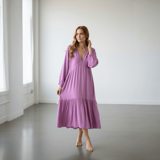 LONG V-NECK BOHO DRESS