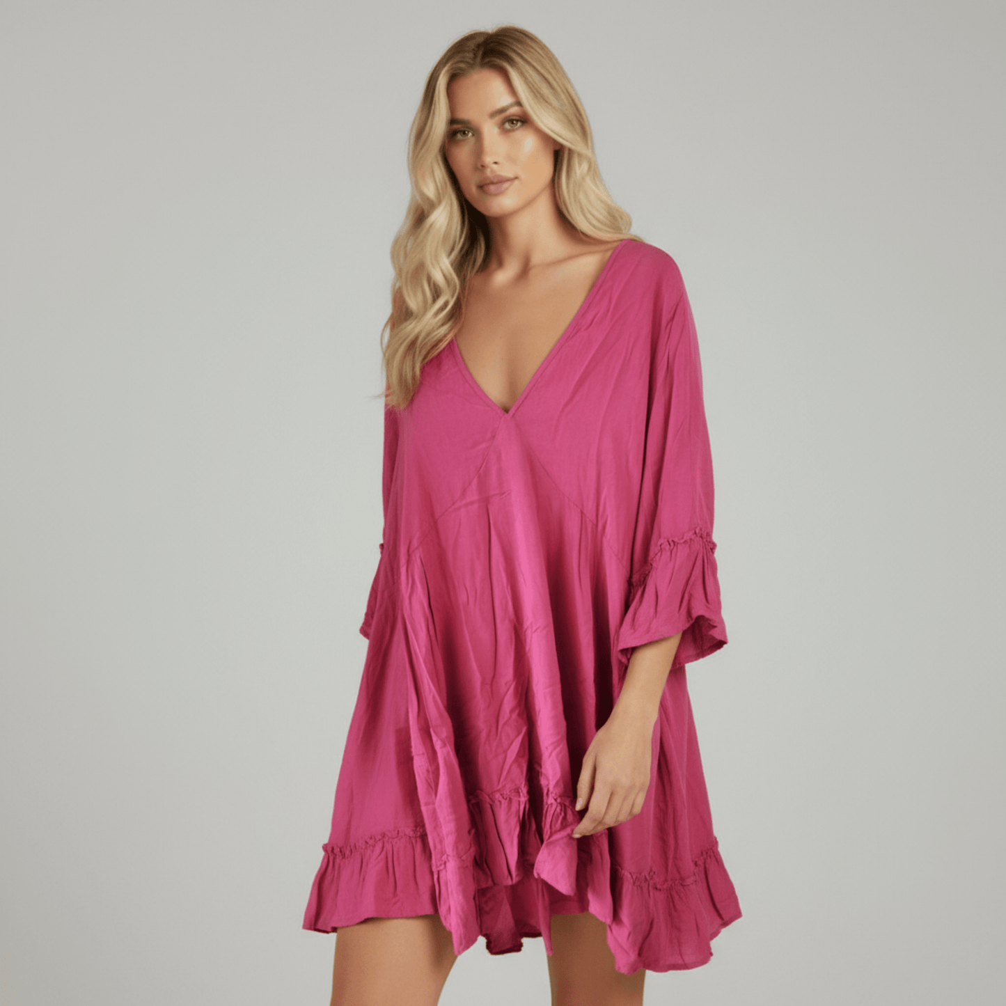 VISCOSE SHORT FRILL BOHO DRESS