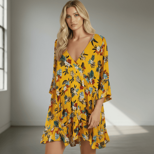 VISCOSE SHORT FRILL BOHO DRESS