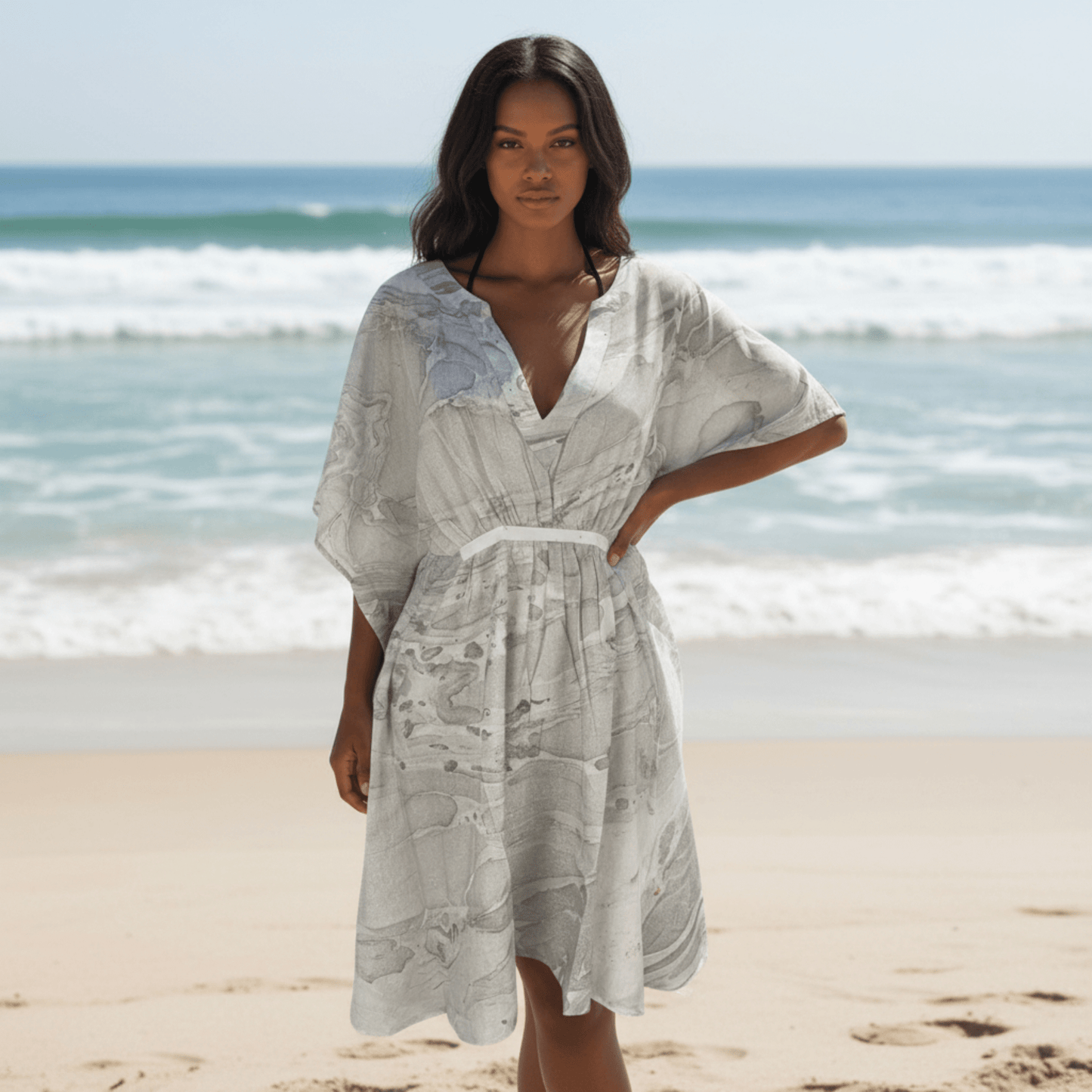MARBLE PRINT SHORT KAFTAN DRESS