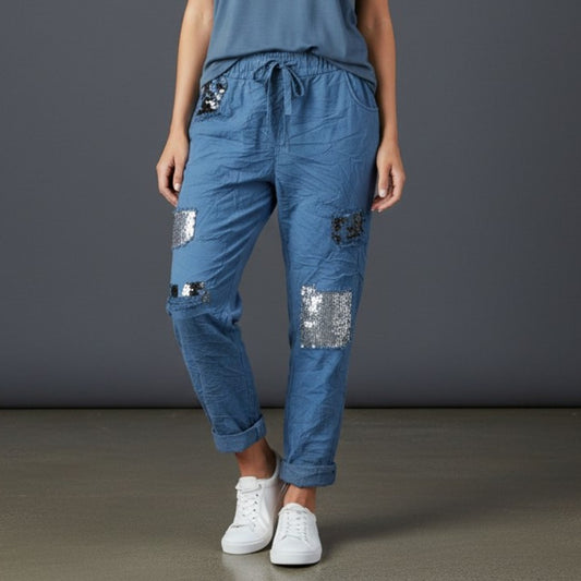 BIANCA VISCOSE STRETCH PATCH PRINT PANTS