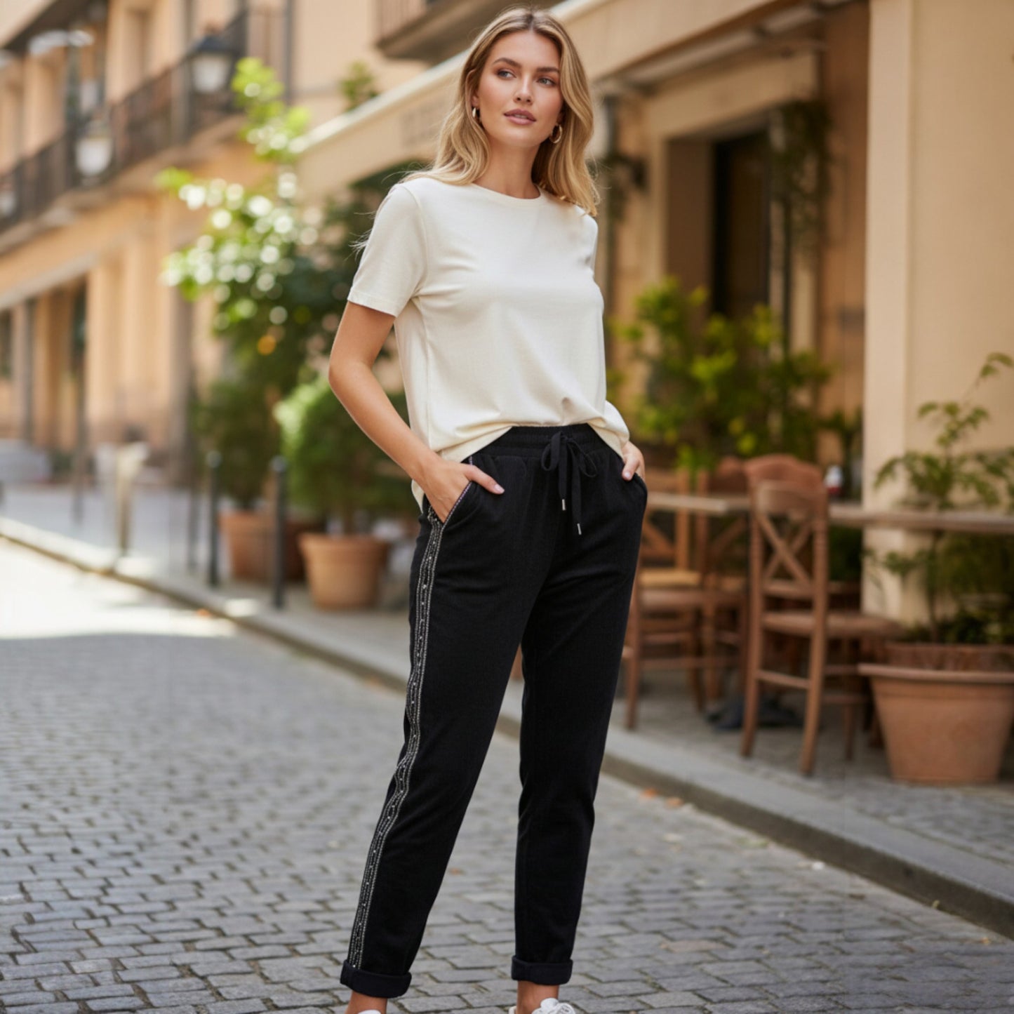 MELANIE VISCOSE ELASTANE SIDE TRIM PANTS