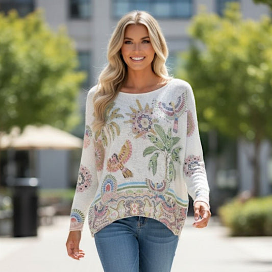 EMMA POLY VISCOSE KNIT PRINTED TOP