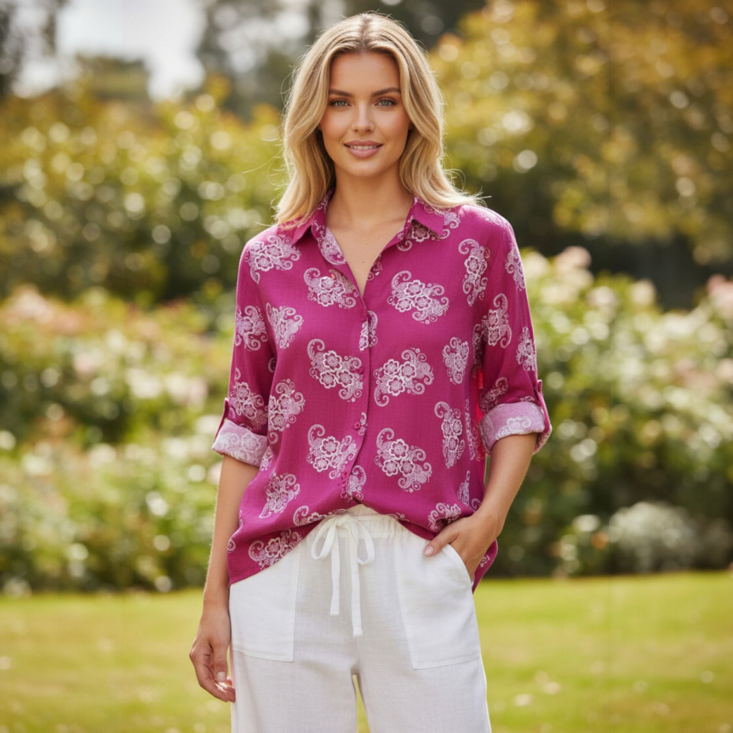 COTTON EMB COLLAR SHIRT