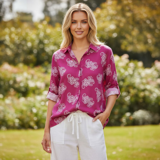 COTTON EMB COLLAR SHIRT