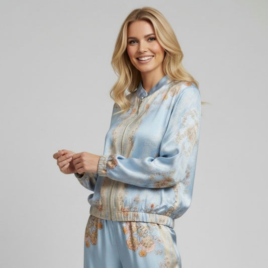 ADELE SILK MIX PRINTED BOMBER JACKET