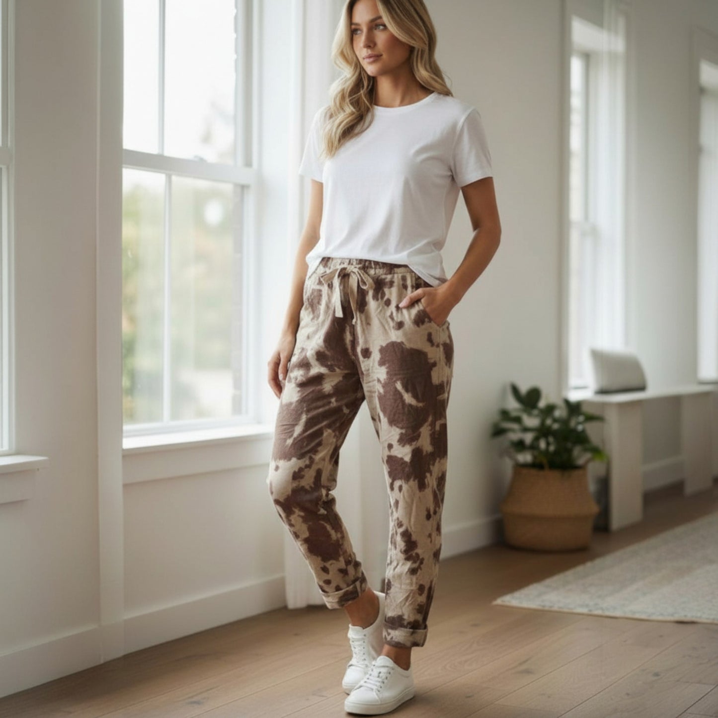 GLENNETTE VISCOSE ELASTANE COW PRINT PANTS
