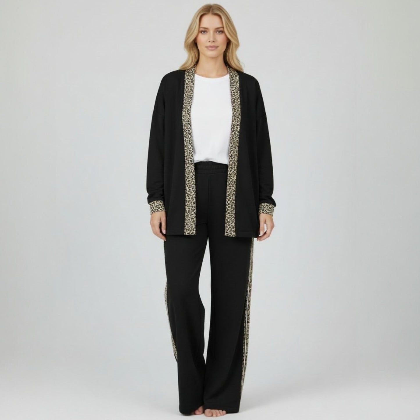 PHEOBE COTTON POLY LONG OPEN JERSEY TRIM TRACKSUIT SET
