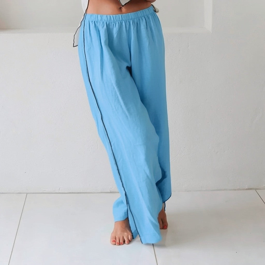 FIAMETTA LINEN BLACK TRIM PANTS