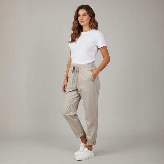 HEIDY VISCOSE SATIN ELASTANE DIAMANTE BUTTON POCKET PANTS