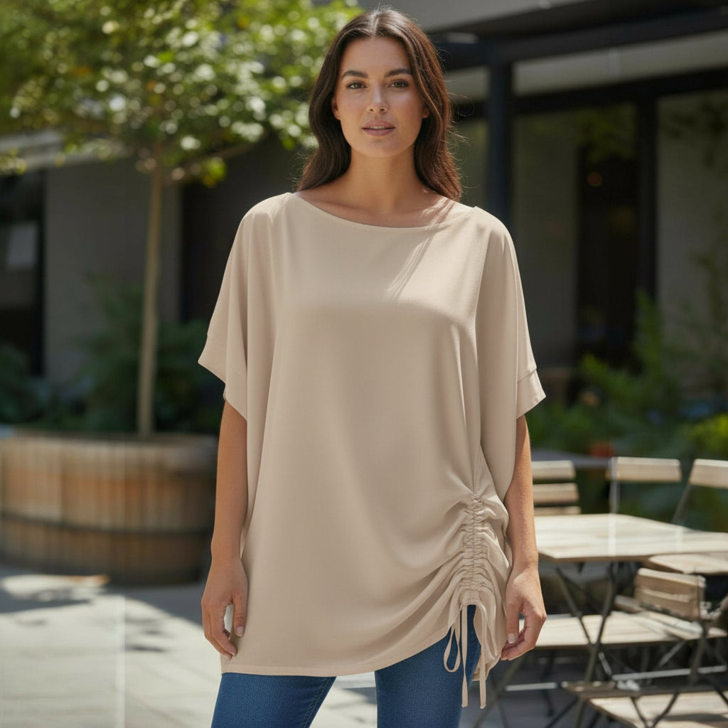 ANGELA COTTON POLY HEM ROUGE TOP