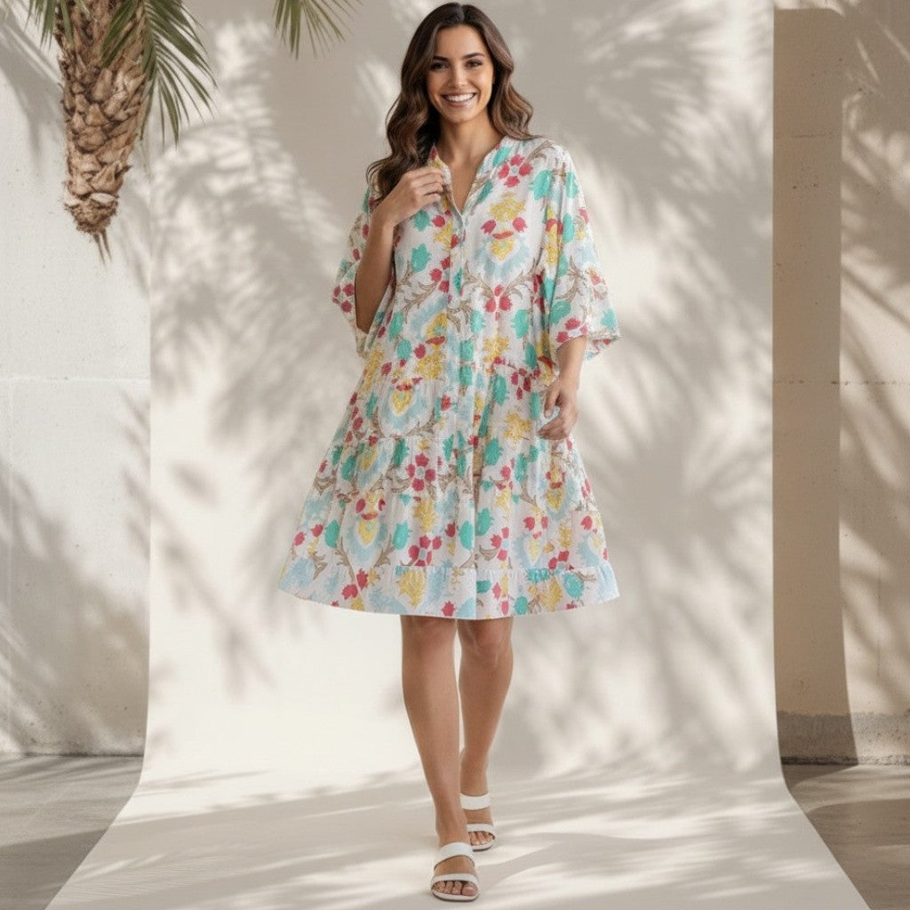 BETSY COTTON VISCOSE PRINTED TIER DRESS