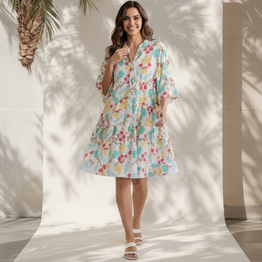 BETSY COTTON VISCOSE PRINTED TIER DRESS