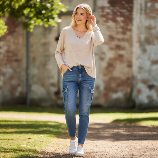 MARTINA JERSEY KNIT V-NECK TOP