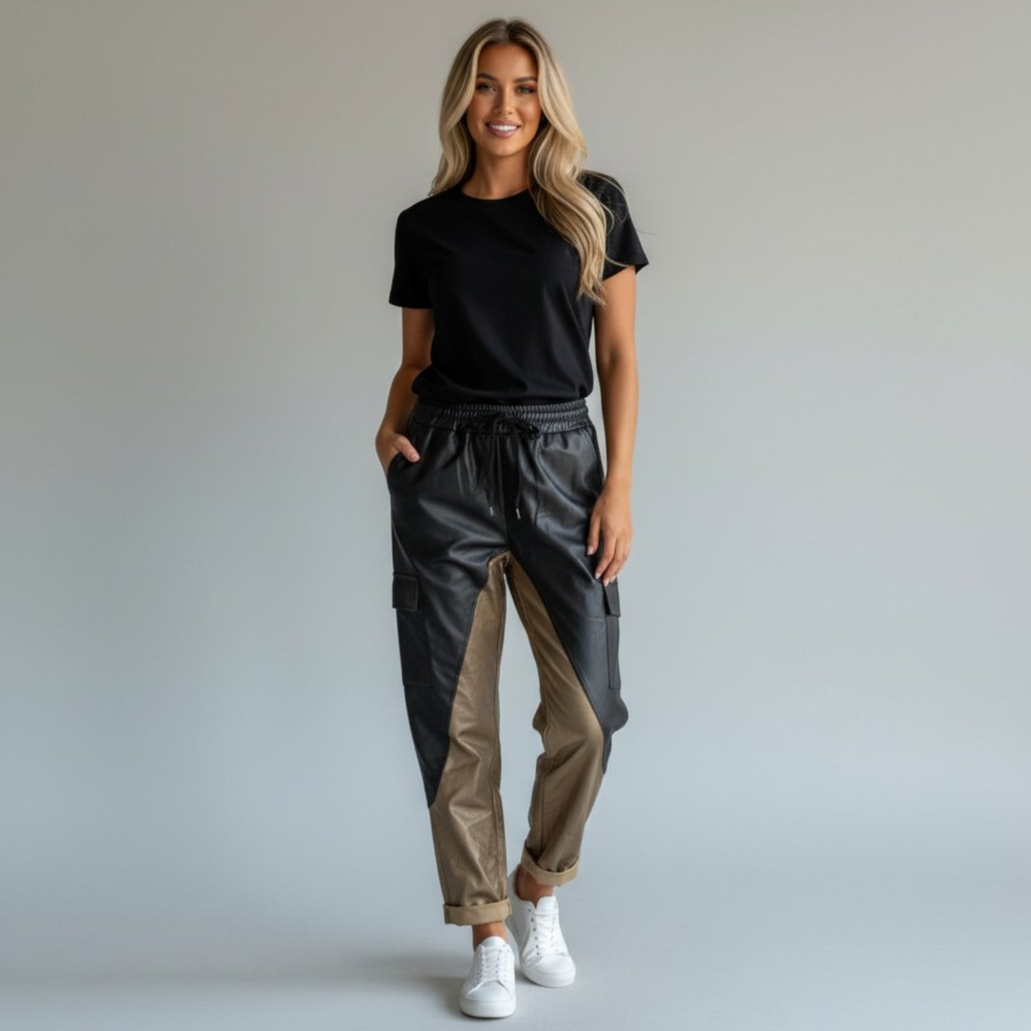 LYDIA LEATHER LOOK 2 TONE PANTS