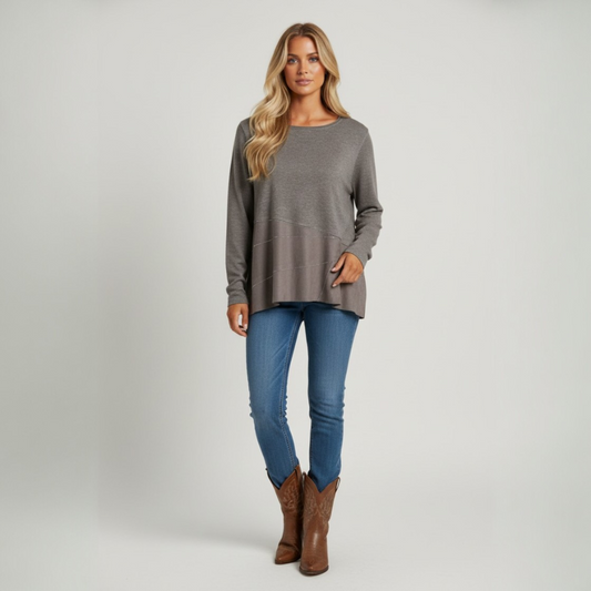 OPHELIA JERSEY KNIT MIX WOOL ASSYMETRIC LUREX TOP