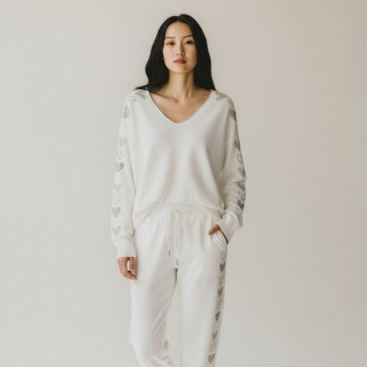 ALANI JERSEY KNIT STUDDED HEART SLEEVE TOP