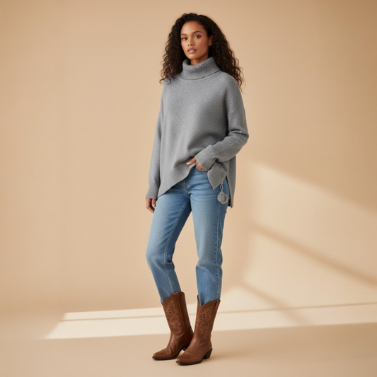 MAKENNA JERSEY KNIT MIX WOOL POLO NECK ZIP TRIM TOP