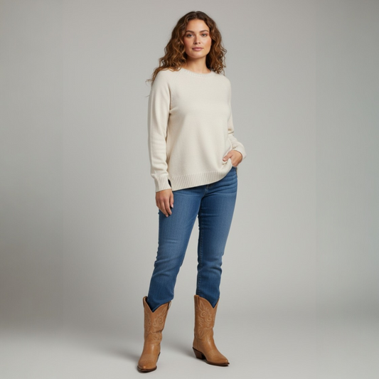 ALLESA JERSEY KNIT MIX WOOL RIBBING TRIM TOP