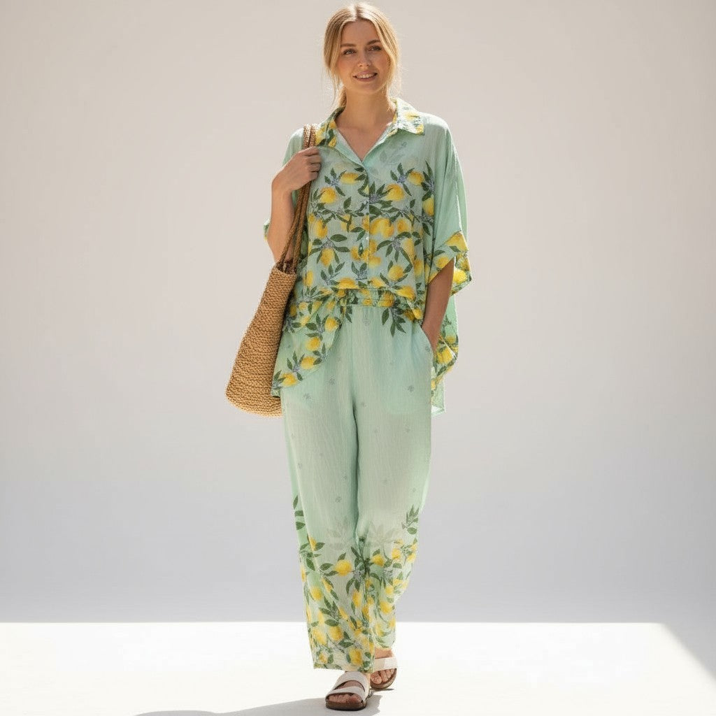 VANDELIA SOFT SATIN VISCOSE SHIRT PANTS SET