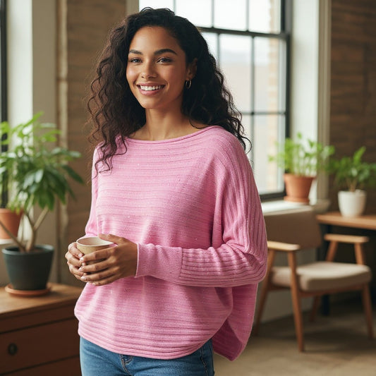 AMANDA RIB KNIT BATWING VNECK SPECS TOP