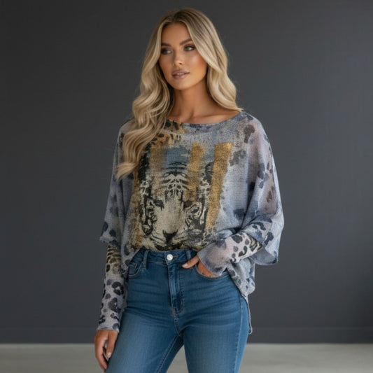 EMMA POLY VISCOSE KNIT PRINTED TOP